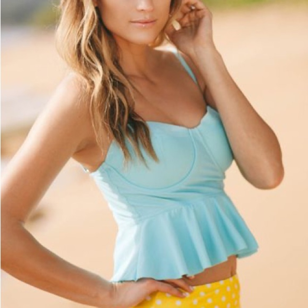 Albion Women’s Tankini Top Peplum Swim Beachwear Summer Vacation in Blue S